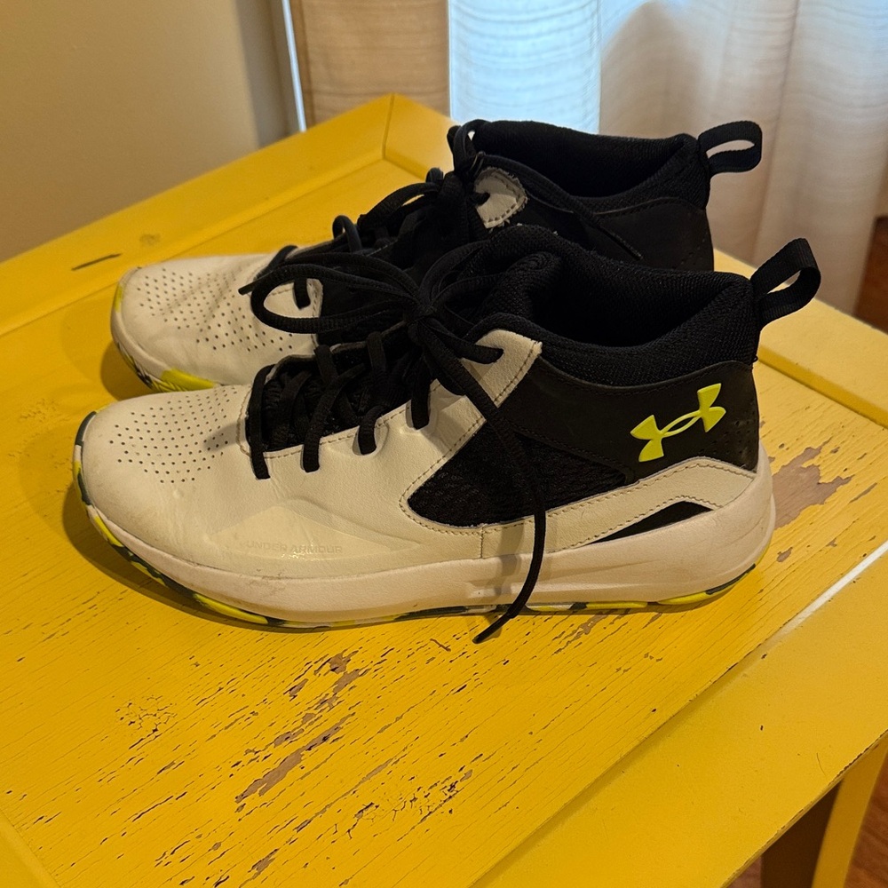 Under Armour Kids' White and Black Sneakers with Yellow Accents